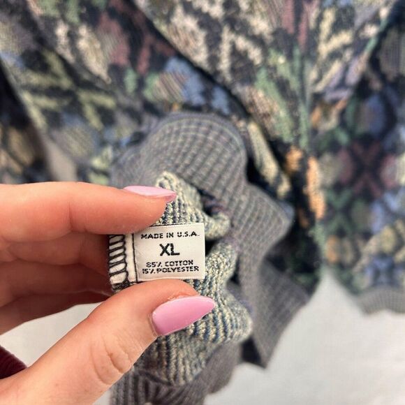 Men's St. Croix Size XL Gray Multi-Color Geometric Knit Sweater Grandpa Crewneck - Picture 4 of 9